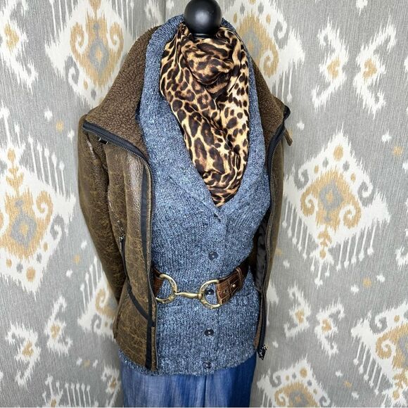 Ralph Lauren Navy Melange Lamb Shearling Shawl Collar Cardigan Sweater - Picture 6 of 16